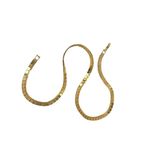 Gold-Plated Flat Herringbone Chain Necklace Layering Necklace Gift for Her - Picture 3 of 6